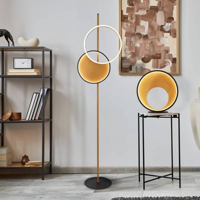 Searchlight LED vloerlamp Curio, houtlook