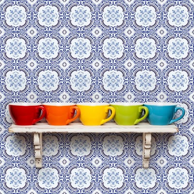 Zelfklevende tegelmuurstickers voor keuken en badkamer - 9 cementtegelstickers, Azulejos Jodi - 9 stickers, 20x20cm