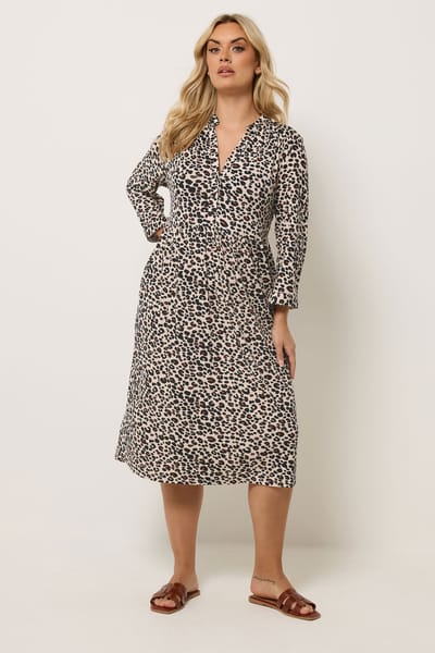 Yours Naturelbruine Midijurk Met Luipaardprint Size 42
