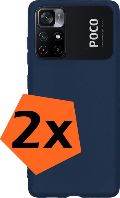 Hoes - 2 Stuks - Geschikt voor Xiaomi Poco M4 Pro 5G - Sterk & Shockproof - Case Siliconen - Back Cover - Telefoon Hoes - Donkerblauw