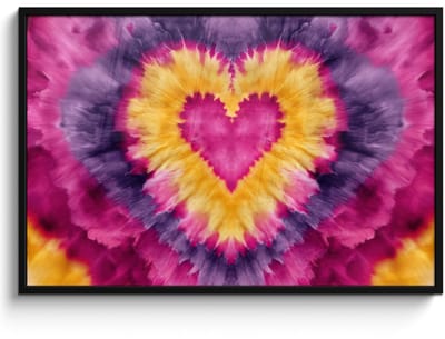 Poster in lijst - Fotolijst 120x80 cm - Posters - Tie dye - Hartvorm - Vlammen - Oranje - Posterlijst zwart - Decoratie - Wanddecoratie woonkamer - Muurdecoratie slaapkamer