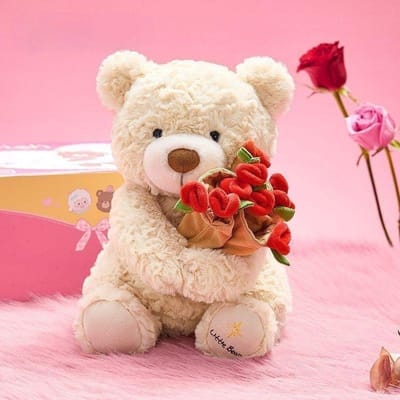 Schattige Creativiteit Teddybeer Pluche Pop Met Rozenboeket Pluizig Knuffeldier Speelgoed Voor Valentijnsdag Cadeau Voor Haar Persoonlijkheid 38cm