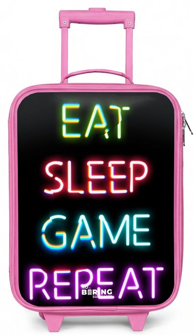 NoBoringSuitcases.com® - Kinderkoffer roze - Kindertrolley meisje - Qoute met neon lichten - Koffer kind lichtgewicht - Reiskoffer trolley voor kinderen - Koffertje met lichtgevende wieltjes - Rolkoffer