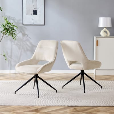 MODFU Eetkamerstoelenset - 360° Draaibaar - Met Armleuningen - Modern - Stof En Metaal - Beige En Zwart