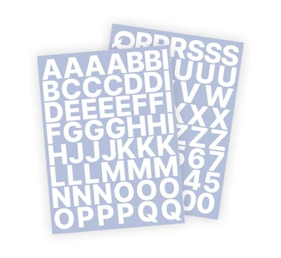 Letter stickers / Plakletters - Stickervellen Set - Wit - 3cm hoog - Geschikt voor binnen en buiten - Standaard lettertype - Glans