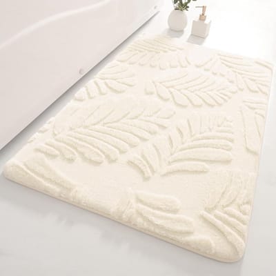 KZQ Memory Foam Badmat Extra Dik - Zachte Fluweel Anti-slip Badkamerkleed - Waterabsorberend Bladeren Print - Wasbaar - 40x60cm Beige