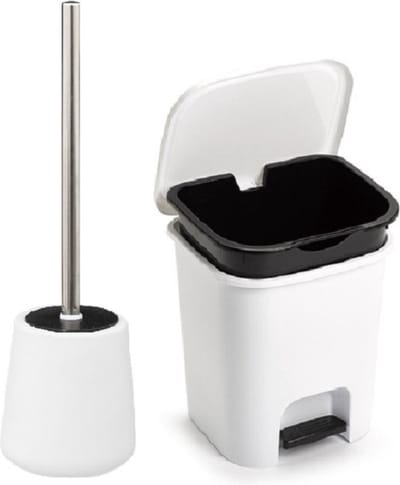 5Five Badkamer/toilet accessoires - WC-borstel en pedaalemmer 7.5L - wit