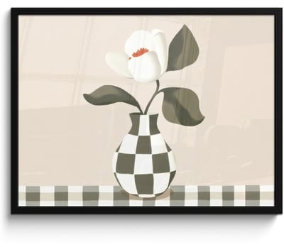 Poster in lijst - Fotolijst 70x50 cm - Posters - Vaas - Geruit - Groen - Bloem - Posterlijst zwart - Decoratie - Wanddecoratie woonkamer - Muurdecoratie slaapkamer
