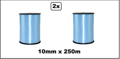 2x Krullint lichtblauw 10mm x 250meter - krul lint thema feest decoratie kado kado gold verjaardag