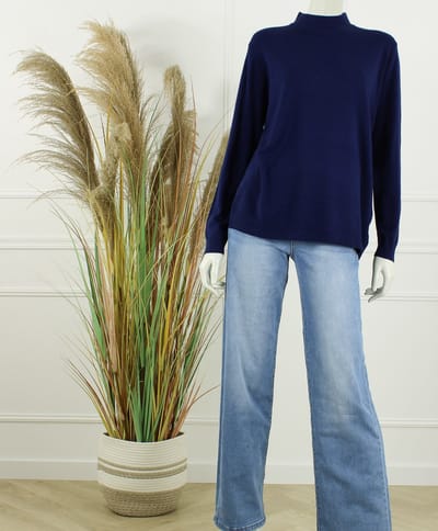 Dames trui Melly-effen marine blauw navy-fijngebreid-turtle hals-L/XL