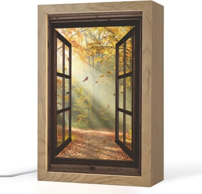Tafellamp 20x30 cm - LED lamp - Bos - Bomen - Herfst - Zon - Herfstbladeren - Natuur - Doorkijk - Decoratieve tafellampen - Dimbaar - Tafellampje slaapkamer - Woonkamer binnen