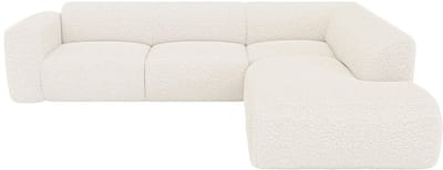 Vente-unique Grote hoekbank rechts met chaise longue-rugleuning in witte boucléstof - POGNI van Maison Céphy