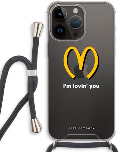 Case Company® - Hoesje met koord geschikt voor iPhone 14 Pro Max hoesje met Koord - I'm lovin' you - Telefoonhoesje met Zwart Koord - Bescherming aan alle Kanten en Over de Schermrand