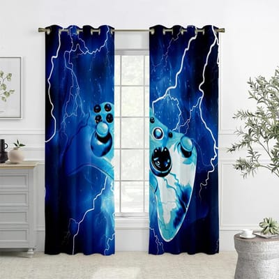Cartoon Zwart Wit Gamer Elektronische Controller Gordijnen 2 Panelen Kinderjongens Slaapkamer Studiekamer Raam Decoratieve Gordijnen W60xH100(CM)x2pcs&Rod Pocket