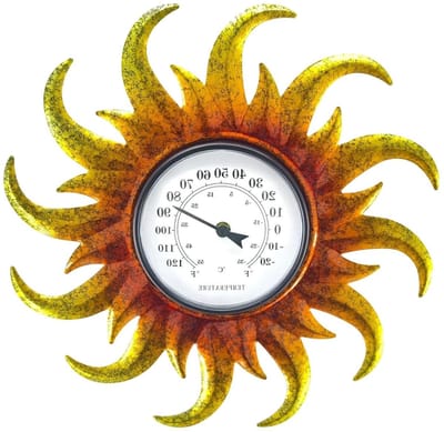 Decoratieve Buitenthermometer - Wandthermometer Weerstation - Tuin Decoratie - Vrolijk Zonne Design - 45 cm - Geel