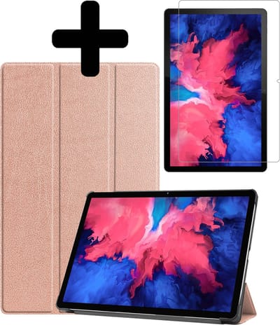 Hoes - Geschikt voor Lenovo Tab P11 Plus - Met Screenprotector - Trifold Bookcase - Hard Cover - Hardcover Book Case - Tablet Hoesje - Rosé goud