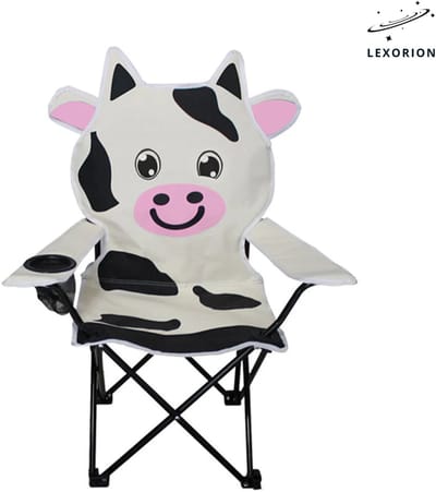 Lexorion Kinder Campingstoel met Dierenmotief – Opvouwbare Klapstoel met Bekerhouder & Draagtas voor Tuin, Camping en Picknick – Wit