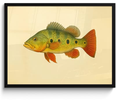 Poster in lijst - Fotolijst 80x60 cm - Posters - Schubben - Vis - Groen - Illustratie - Posterlijst zwart - Decoratie - Wanddecoratie woonkamer - Muurdecoratie slaapkamer