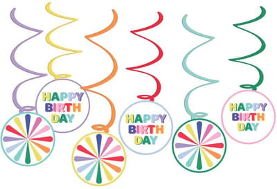Handecoratie Swirls Stripetastic Folat 6 stuks / verjaardag versiering