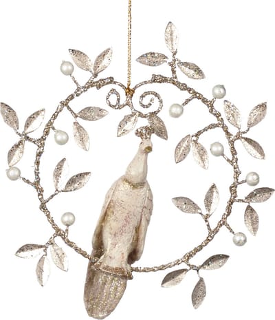 Goodwill Kerstbal-Pauw in Krans Crème-Champagne 18 cm