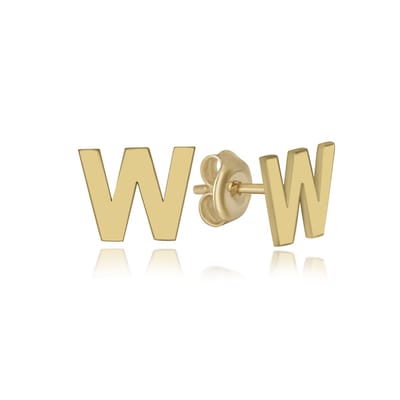 Letter W Initial Gold Plated Oorknoppen Zilver (925 sterling) Oorbel Trendy Minimalistisch Combi Bedel Goudkleurig Dames Meisje | Cadeau Voor Vrouw