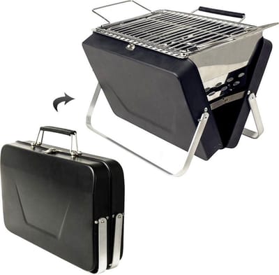 MikaMax Koffer BBQ - Houtskool BBQ - Mini Barbecue - Mat Zwart - Incl. Rooster - Grill Grootte 26 x 18 cm - Totaal Grootte 42 x 26 x 23 cm