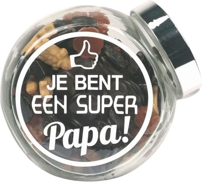Vaderdag cadeau, Snoeppot gevuld met drop "Je bent een superpapa" drop cadeau - bedankje - papa cadeau - cadeau vader - vaderdag