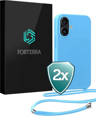 Hoesje Geschikt voor iPhone 17 Case Siliconen Hoes Met Koord - Hoes Geschikt voor iPhone 17 Met Telefoonkoord Hoesje Backcover - Lichtblauw - 2 PACK