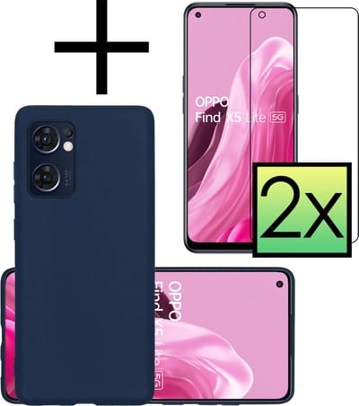 Hoesje - Met 2x Screenprotector - Geschikt voor OPPO Find X5 Lite - Sterk & Shockproof - Back Cover - Siliconen Case - Telefoon Hoes - Donkerblauw