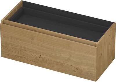 INK - Onderkast 1L met Binnenlade Greeploos Houten Keerlijst Fineer Zonder Sifonuitsparing in Binnenlade - 1000x450x400 Mm - Natur Fineer