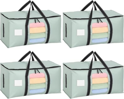 Opbergzakken Deksel - Verhuisdozen Opvouwbaar - Kleding Opslag - Transparant Kijkvenster - 90 Liter 4 Stuks - Groen
