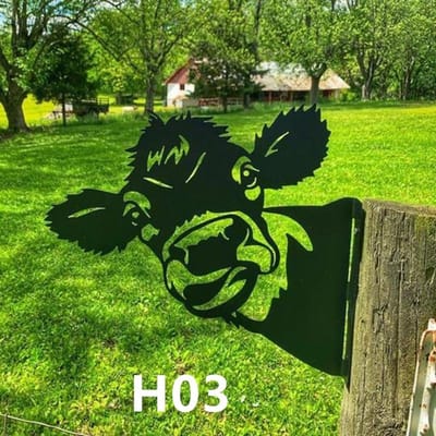 Tuin Boerderij Gluren Koe Kippen Schapen Metalen Tuin Hanger Decoratie Yard Art Decor Gluren Koe Metalen Kunst, Gluren Koe Ornament H03(high quality)