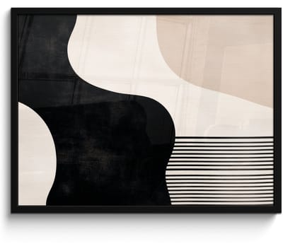 Poster in lijst - Fotolijst 70x50 cm - Posters - Abstract - Japandi - Beige - Modern - Posterlijst zwart - Decoratie - Wanddecoratie woonkamer - Muurdecoratie slaapkamer