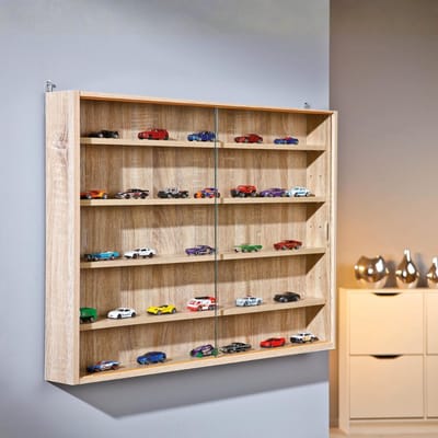 QIN® Vitrinekast Met Glas - Vitrinekast - Vitrine - Vitrinekast Met Led Verlichting - Vitrinekast Hangend - Bruin - 10cm x 80cm x 60cm
