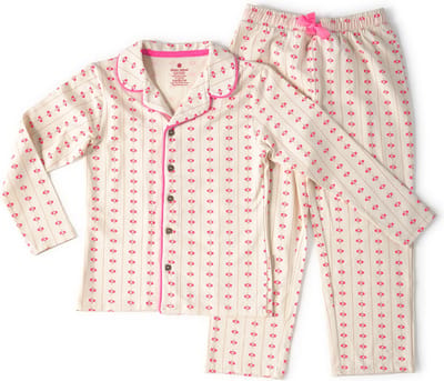 Little Label - meisjes pyjama - wit bloemetjes verticaal - 6Y/110-116 - Zachte BIO Katoen