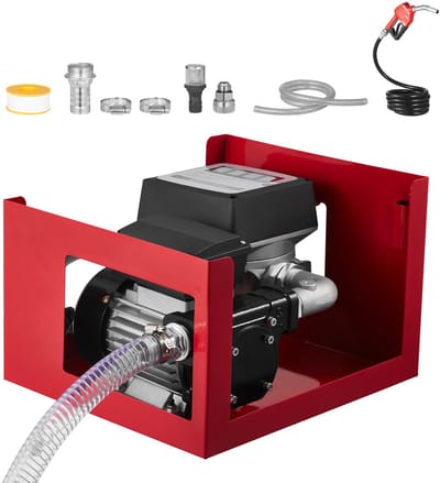 Elektrische Brandstof Transferpomp 230 V, 60 L/min, AC Oliepomp voor Diesel, Kerosine en Biodiesel, Inclusief Meter, Automatische Mondstuk & Dubbele Slangen, Lift Tot 13.7 m, Geschikt voor Voertuigen en Werkplaatsen
