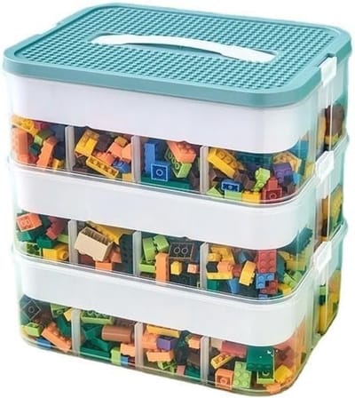 Opbergdoos voor Lego Bouwstenen met Stapelbare Compartimenten en Deksel - Transparante Plastic Sorteringsdozen voor Kleine Onderdelen en Speelgoed