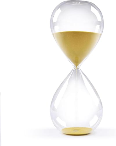 Zandloper Decoratief - Zandklok Timer - Tijd Meten - Handgemaakt Glas - 21.5 cm Hoogte - Goud