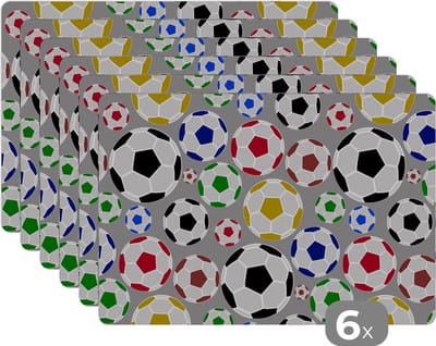 Placemat - Placemats kunststof - Voetbal - Patroon - Sport - 45x30 cm - 6 stuks - Hittebestendig - Anti-Slip - Onderlegger - Afneembaar