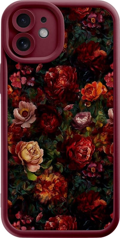 Casimoda® hoesje - Geschikt voor iPhone 11 - Flower Paradise - Effen telefoonhoesje met lensbescherming - Siliconen/TPU - Backcover - Rood