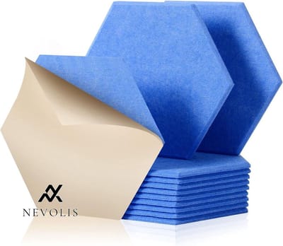 Nevolis 12 Pieces Acoustic Panels Self Adhesive30 x 26 x 1cm Hexagon Acoustic Panels Acoustic Absorber Sound Insulation Panels Wall For Sound Studio Office Studio and Wall Decor - Blue .