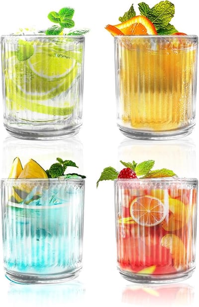 Set van 4 Gestreepte Glazen voor Whisky, Cocktails en Bier - Perfect voor Iced Coffee en Cadeaus