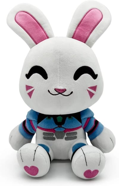 D.VA Bunny Pluche 23 cm - Zittend Wit Konijn met Blauw Pantser