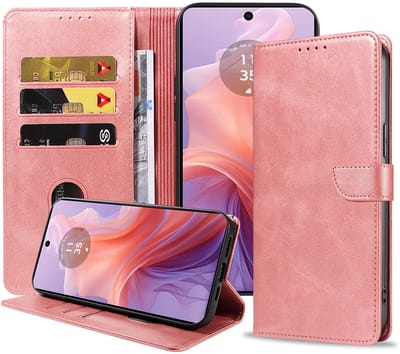 Geschikt voor Motorola Moto E14 / G04 Telefoonhoesje Kunstleer met Magnetisch lipje en Pasjeshouder Book Case met Klepje - Walletcase with Cardslot - Rosé Goud - Smartphonica geschikt voor Motorola Moto E14;Motorola Moto G04