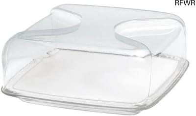 RFWR® Vierkante kaasstolp set met dienblad en snijplank - Transparant - 25,5 x h11,5 cm