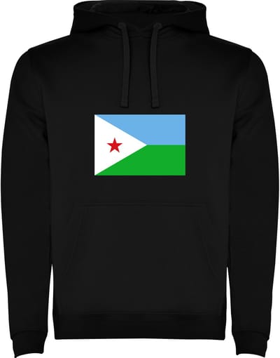 Zwarte Hoodie met Wereldse vlag land Djibouti Full Color Maat M