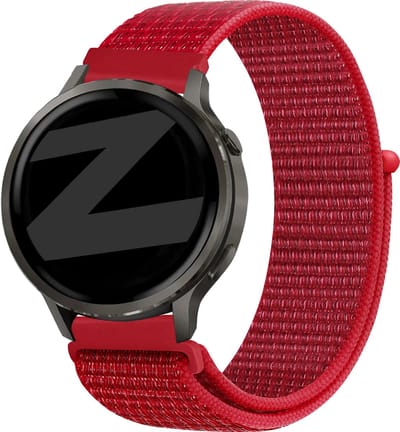 Bandz Nylon loop bandje 20mm geschikt voor Garmin Vivoactive 6 / 5 / 3 / Vivomove / 3 / HR / Style / Luxe / Sport / Trend / Forerunner 645 / 570 / 245 / 170 / 165 / 70 / 55 / Venu / SQ / SQ2 / 2 Plus / Approach S12 / S40 / S42 / S44 / S50 - Rood