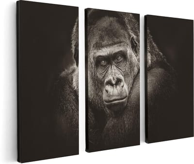 Artaza Canvas Schilderij Drieluik Gorilla - Zwart Wit - 120x80 - Foto Op Canvas - Canvas Print