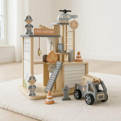 Maxx Kidz Houten Brandweerkazerne - Brandweer Speelgoed - Houten Garage met Brandweerauto en Accessoires - Peuter Speelgoed vanaf 2 jaar