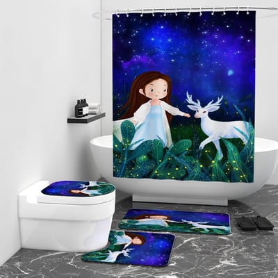 Floraweg Douchegordijn,Shower Curtain,badgordijn,badkamergordijn,Sterrenhemel 's nachts, stel, kinderen, dieren, digitale printen -Anti Schimmel - Inclusief 12 ringen -met 12 stuks douchegordijnhaken – Waterdicht -Wasbaar- Polyester - 180x200 cm